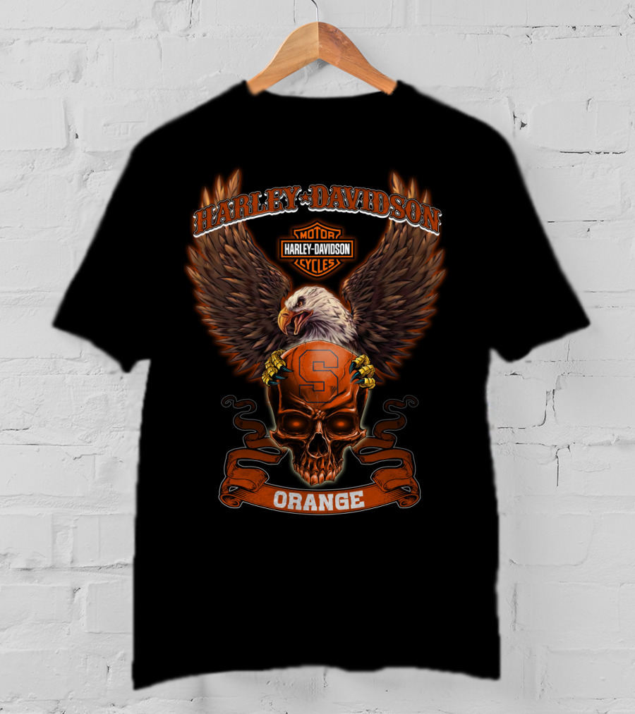 Harley Davidson Motorcycles Eagle Skull S Orange T-Shirt