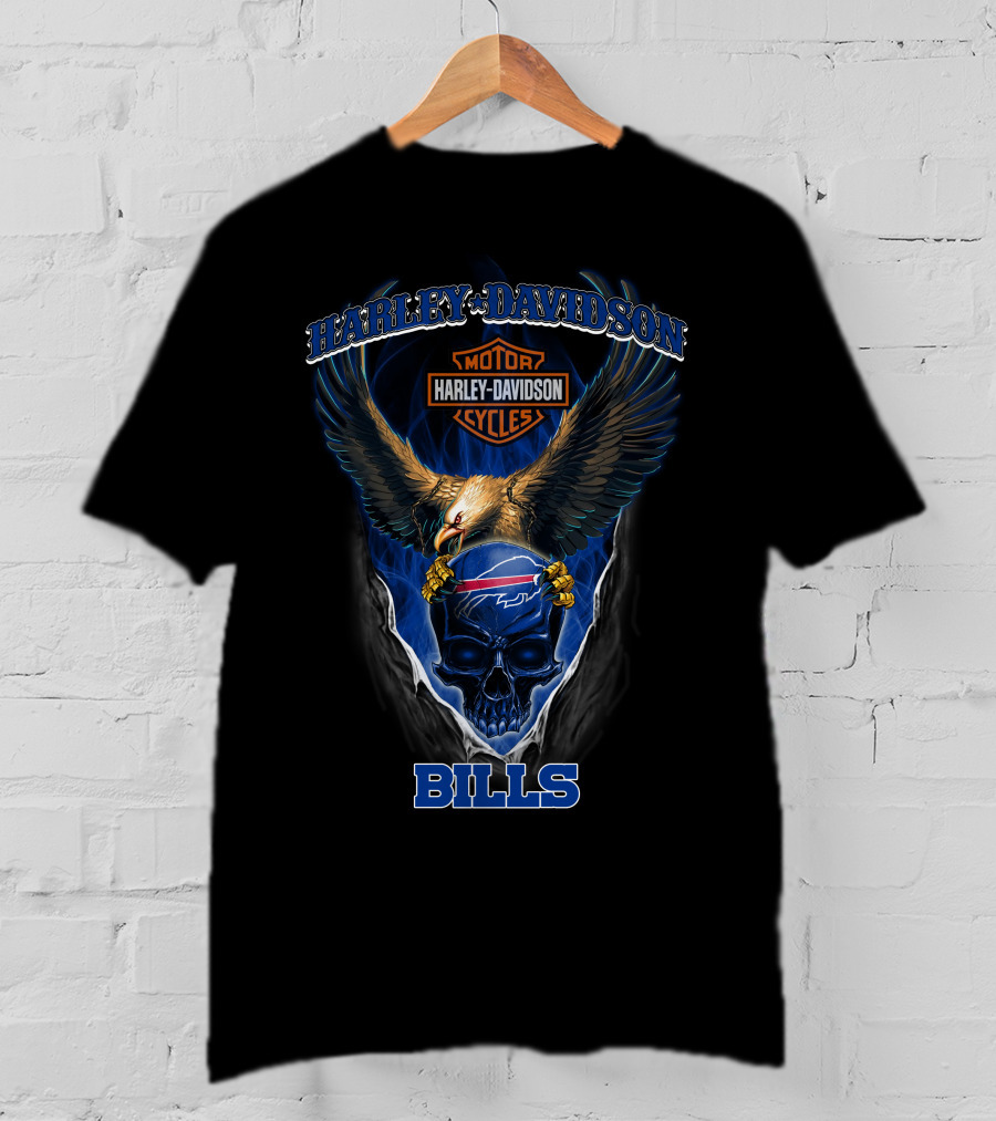 Harley Davidson Motor Cycles Buffalo Bills Eagle Skull T-Shirt