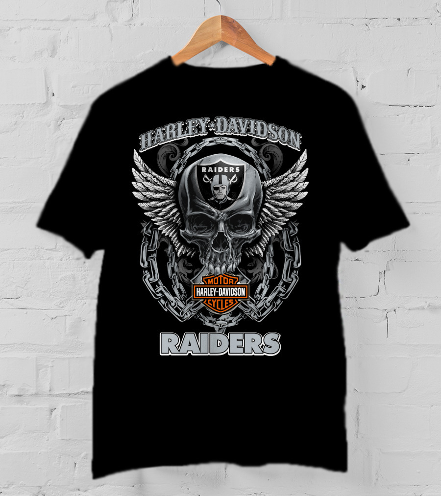 Harley Davidson Raiders Skull Logo Las Vegas Raiders Motor Cycles T-Shirt