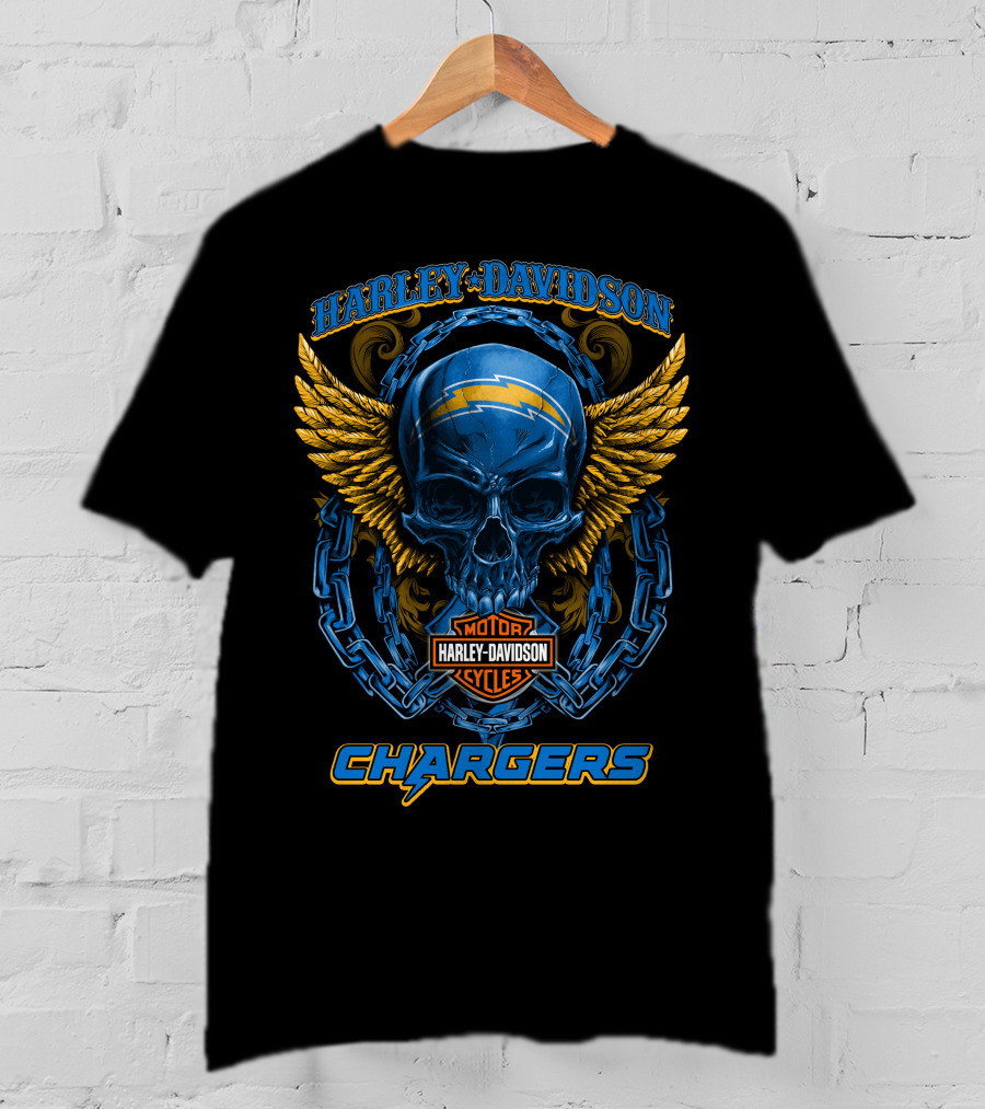 Harley Davidson Los Angeles Chargers Skull Motor Cycles T-Shirt