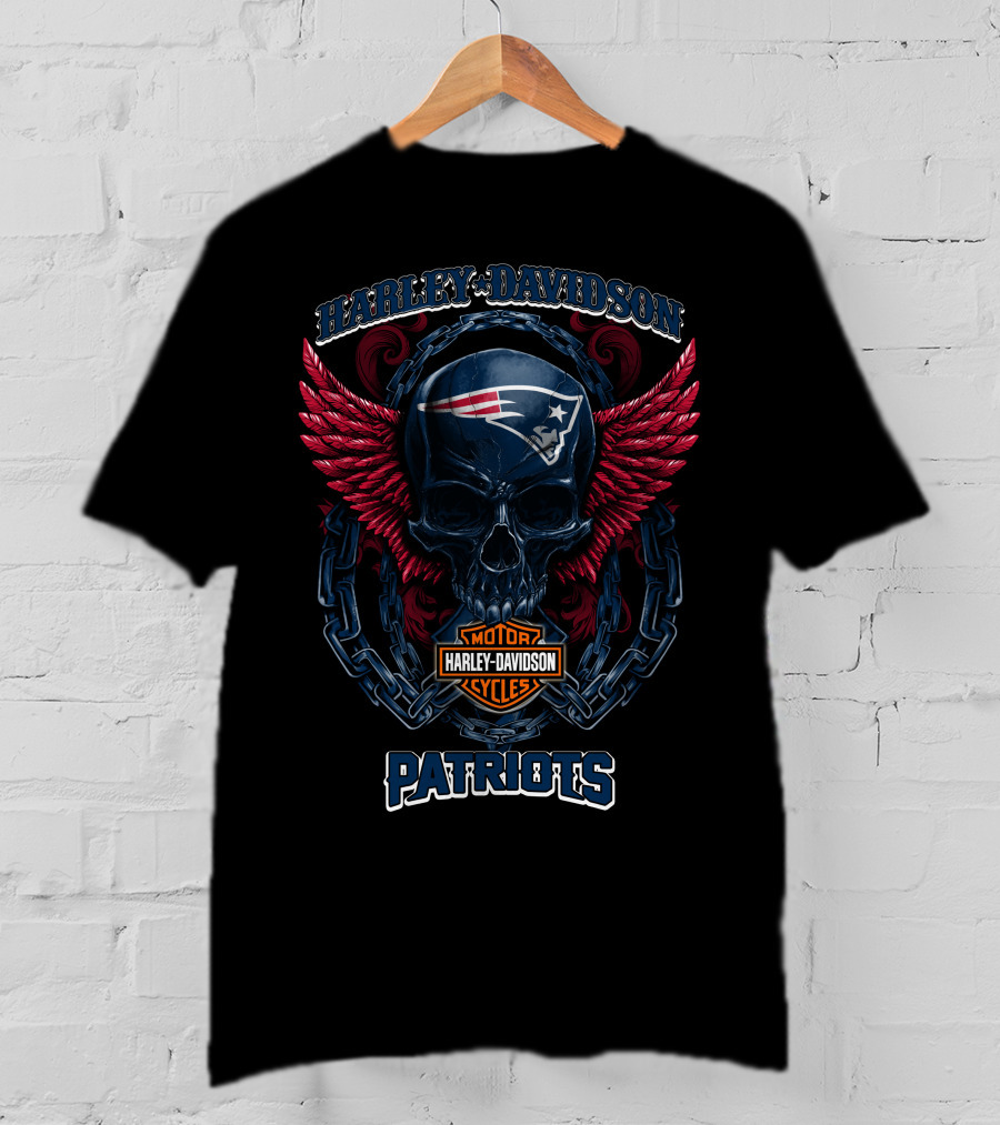 Harley Davidson Patriots Skull Motorcycles New England T-Shirt