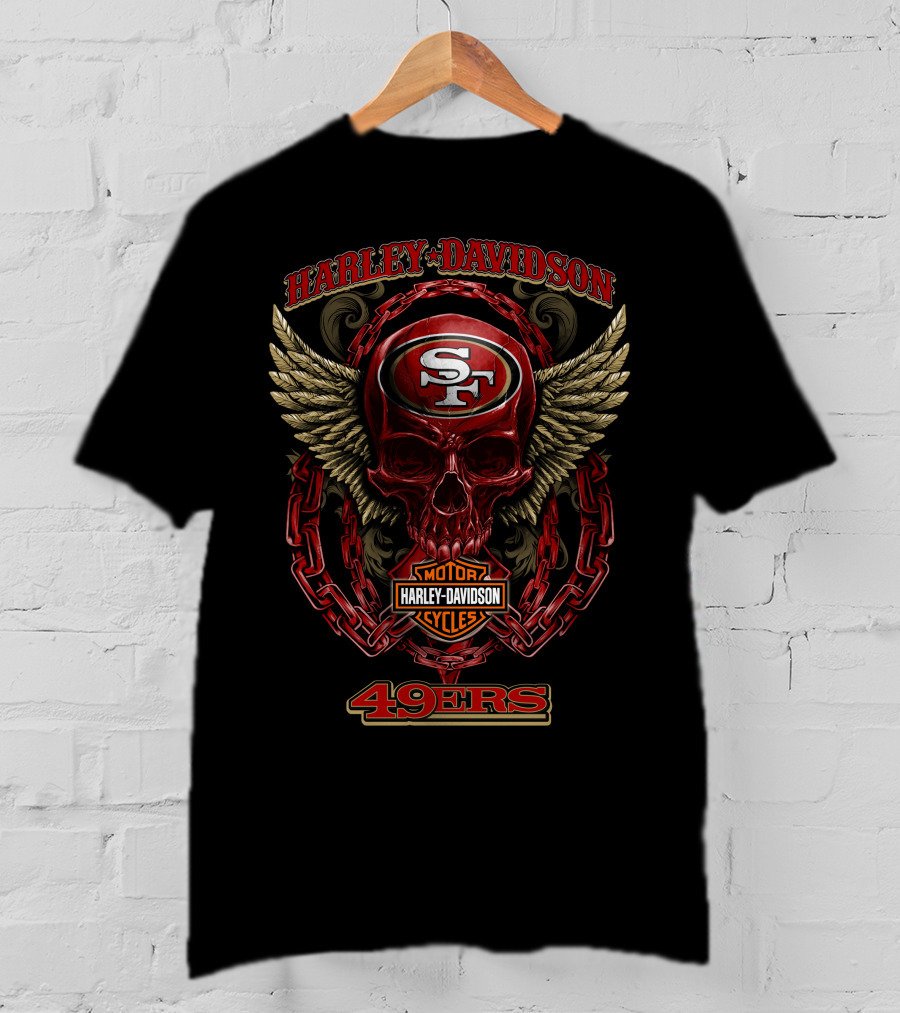 Harley Davidson San Francisco 49ers Skull Wings Chains T-Shirt