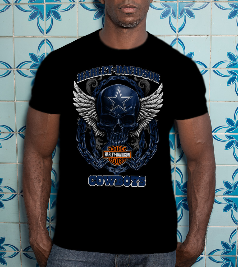 Harley Davidson Cowboys Skull Star Winged T-Shirt
