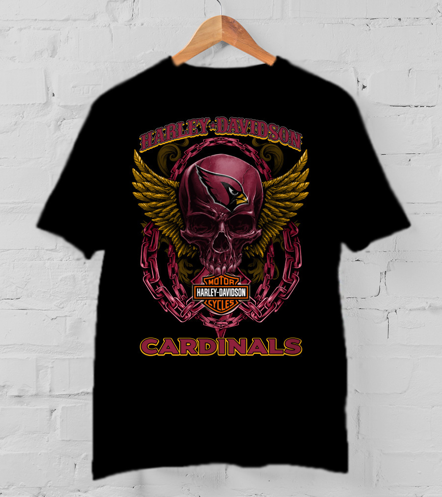 Harley Davidson Arizona Cardinals Motorcycles Skull And Wings T-Shirt