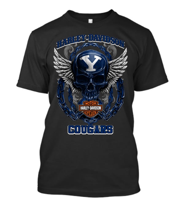 Harley Davidson Byu Cougars Skull Wings Motor Cycles T-Shirt