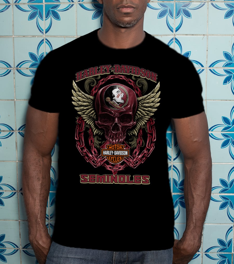 Harley Davidson Motor Cycles Seminoles Skull T-Shirt
