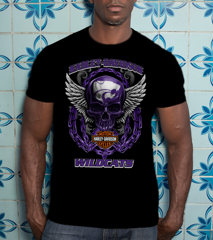 Harley Davidson Wildcats Kansas State Motorcycle Skull T-Shirt