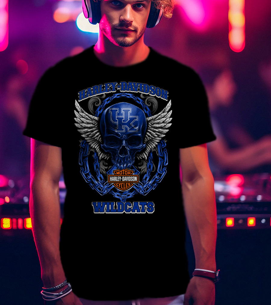 Harley Davidson Wildcats Skull Logo Kentucky Wildcats T-Shirt