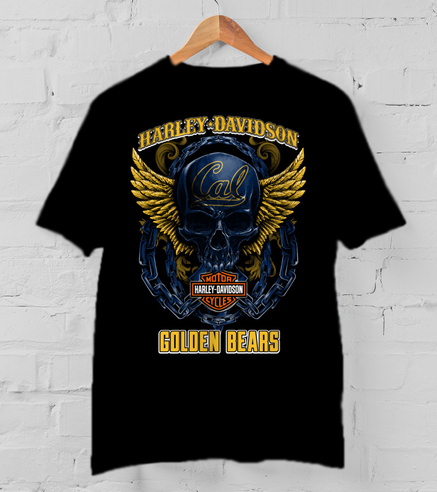 Harley Davidson Cal Golden Bears Skull With Wings And Chains T-Shirt