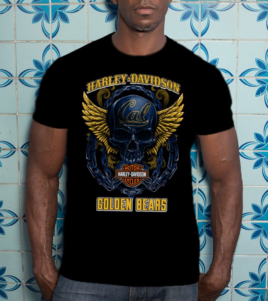 Harley Davidson Cal Golden Bears Skull With Wings And Chains T-Shirt