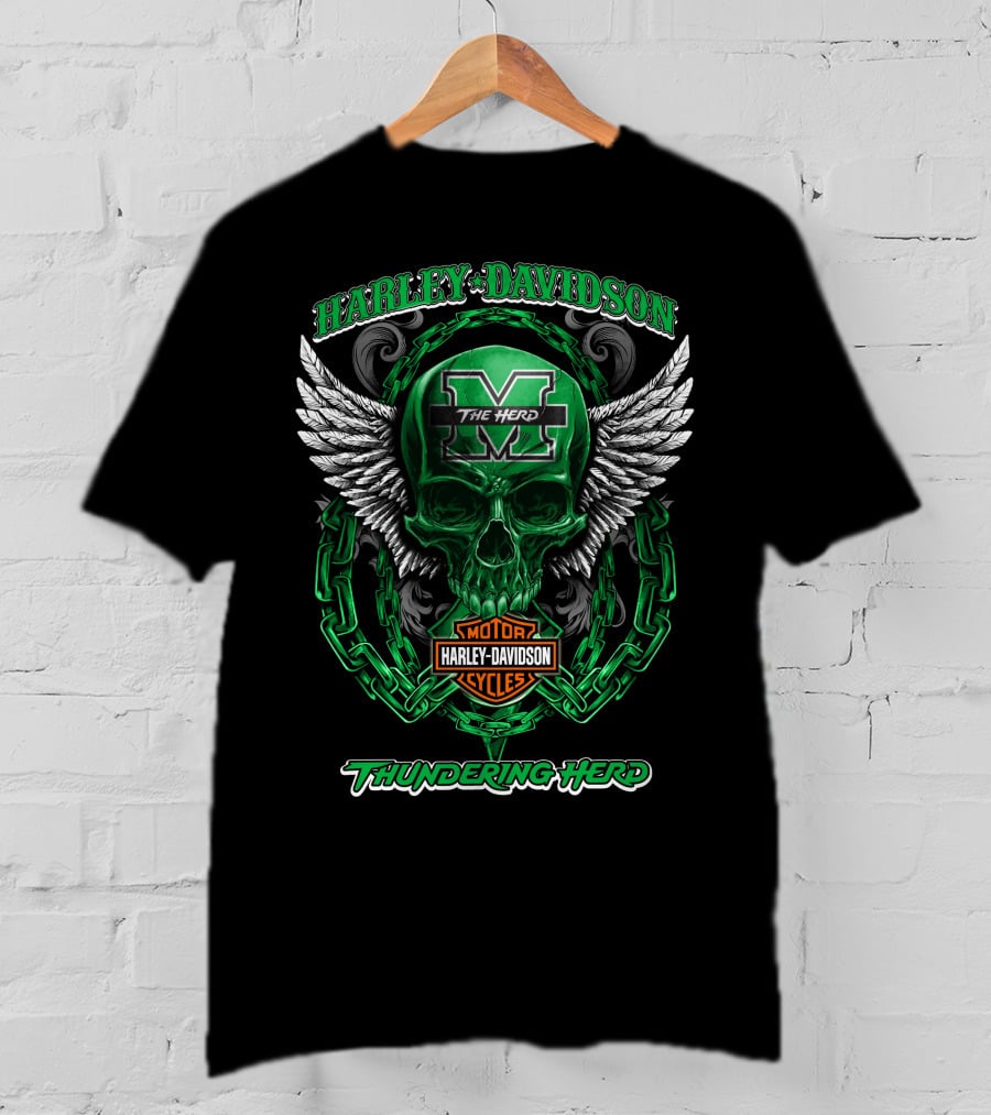 Harley Davidson Marshall Thundering Herd The Herd Skull Wings Motor Cycles T-Shirt