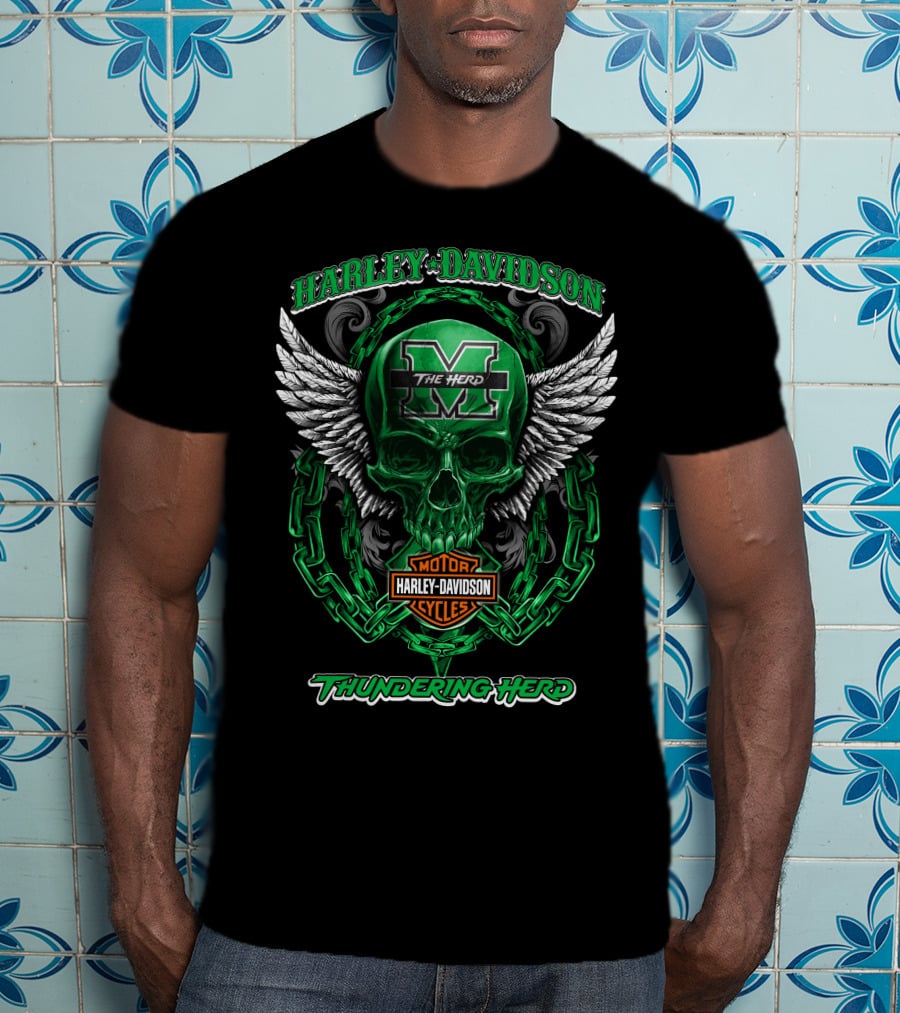 Harley Davidson Marshall Thundering Herd The Herd Skull Wings Motor Cycles T-Shirt