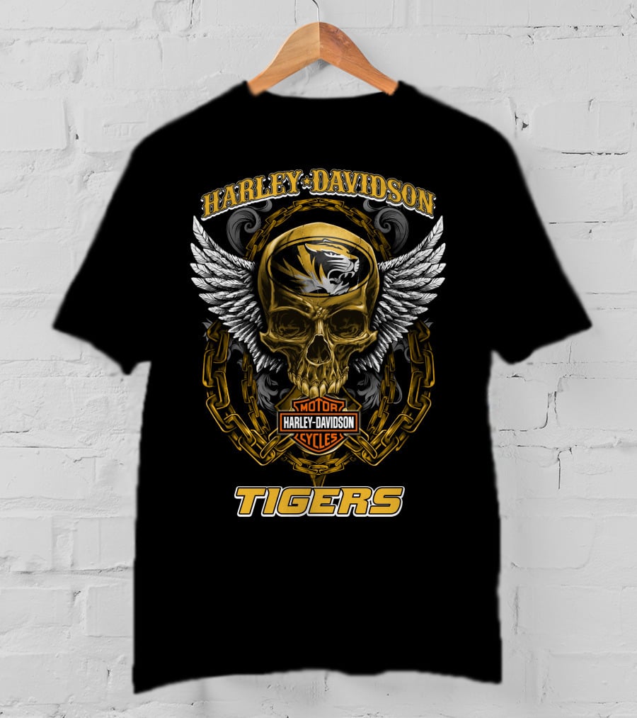 Harley Davidson Missouri Tigers Skull And Chains T-Shirt