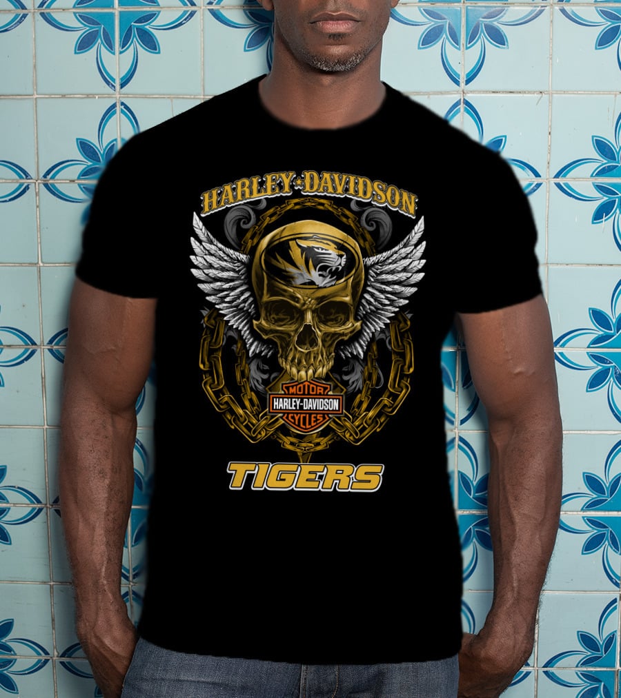 Harley Davidson Missouri Tigers Skull And Chains T-Shirt