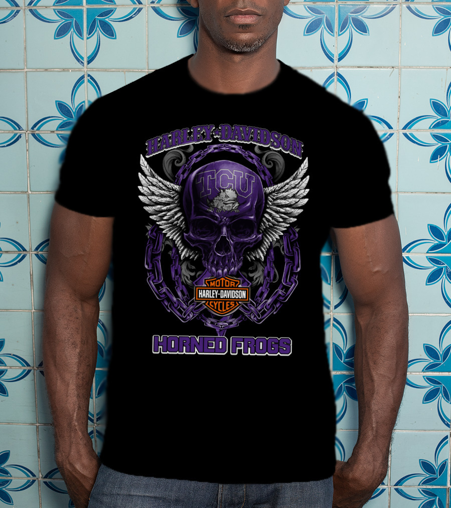 Harley Davidson Tcu Horned Frogs Skull And Wings T-Shirt