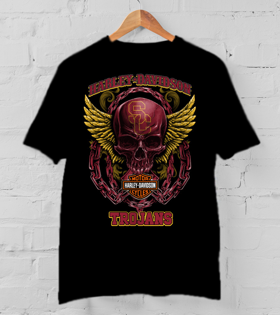 Harley Davidson Usc Trojans Skull Chain Wings T-Shirt