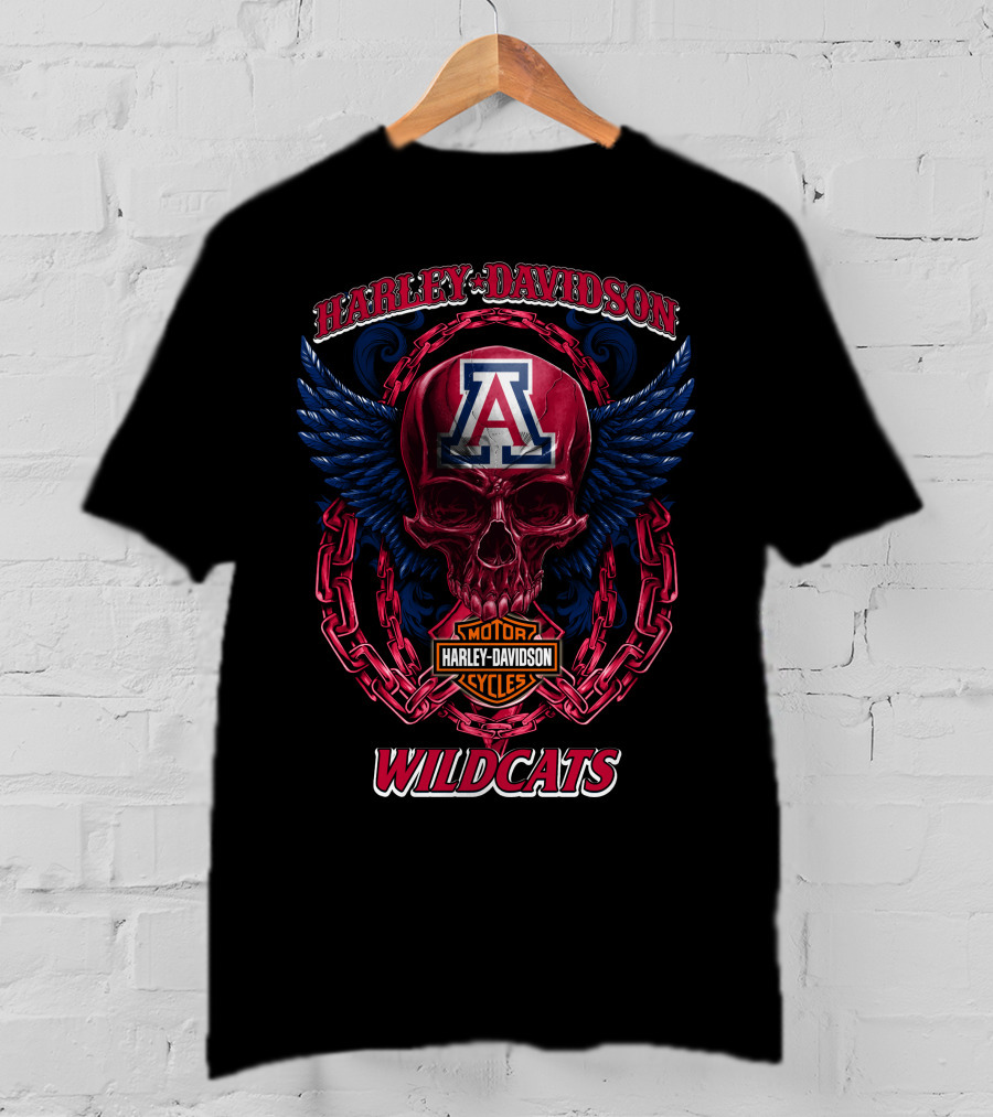 Harley Davidson Arizona Wildcats Motor Cycles Skull And Chains T-Shirt