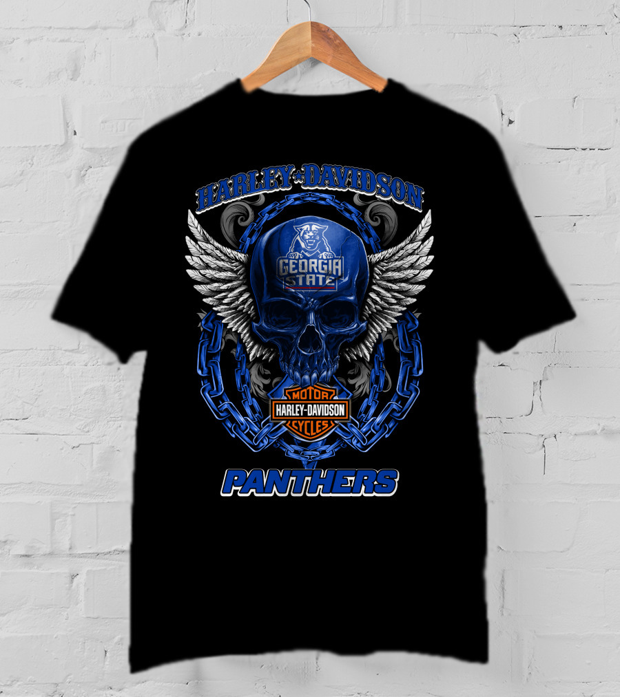 Harley Davidson Georgia State Panthers Motorcycles Skull Wings T-Shirt