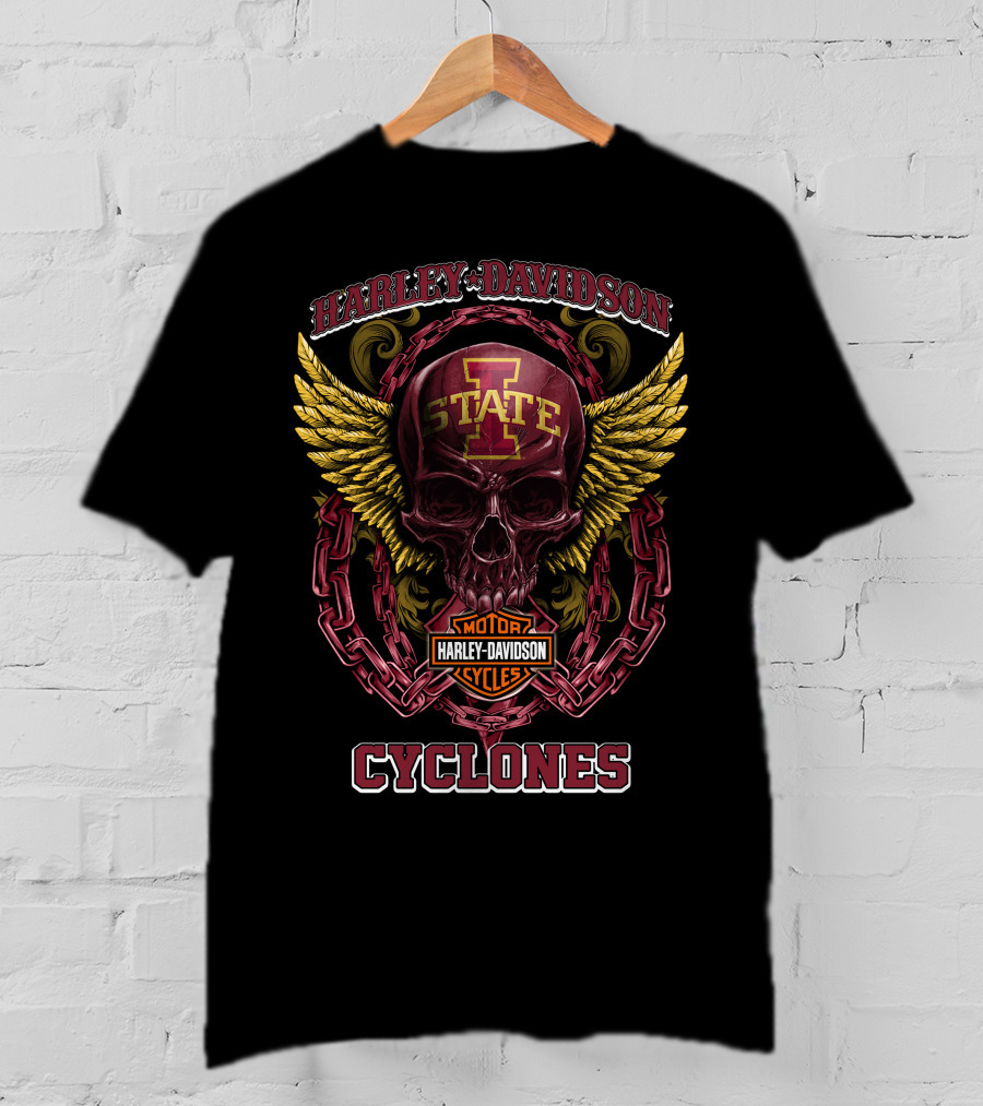 Harley Davidson Iowa State Cyclones Motor Cycles Skull Wings T-Shirt