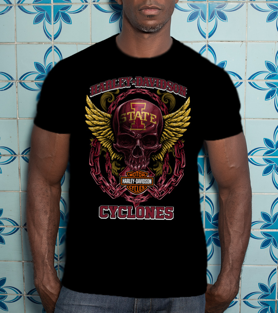Harley Davidson Iowa State Cyclones Motor Cycles Skull Wings T-Shirt