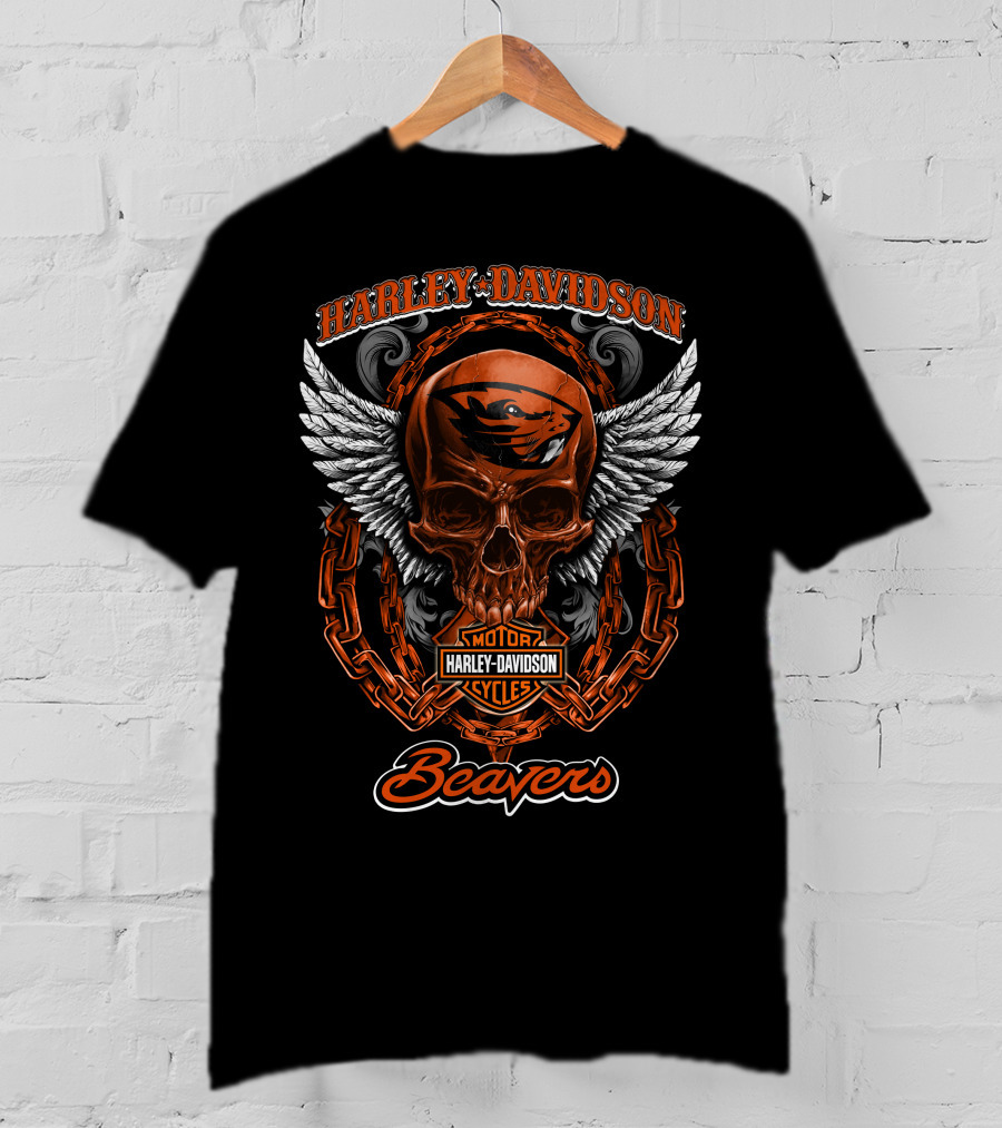 Harley Davidson Oregon State Beavers Skull And Chains T-Shirt