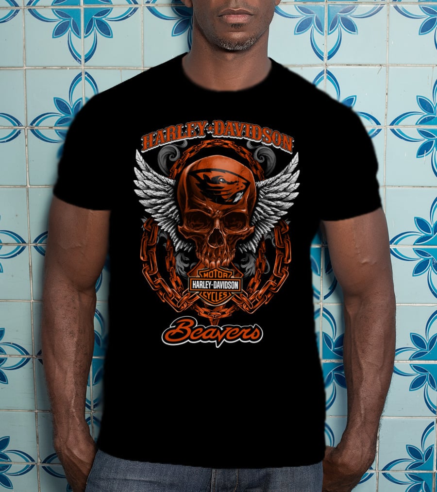 Harley Davidson Oregon State Beavers Skull And Chains T-Shirt