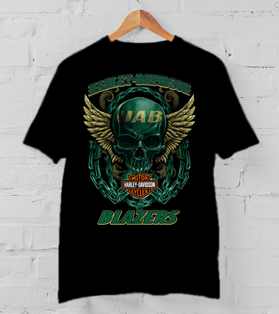 Harley Davidson Uab Blazers Skull And Wings T-Shirt