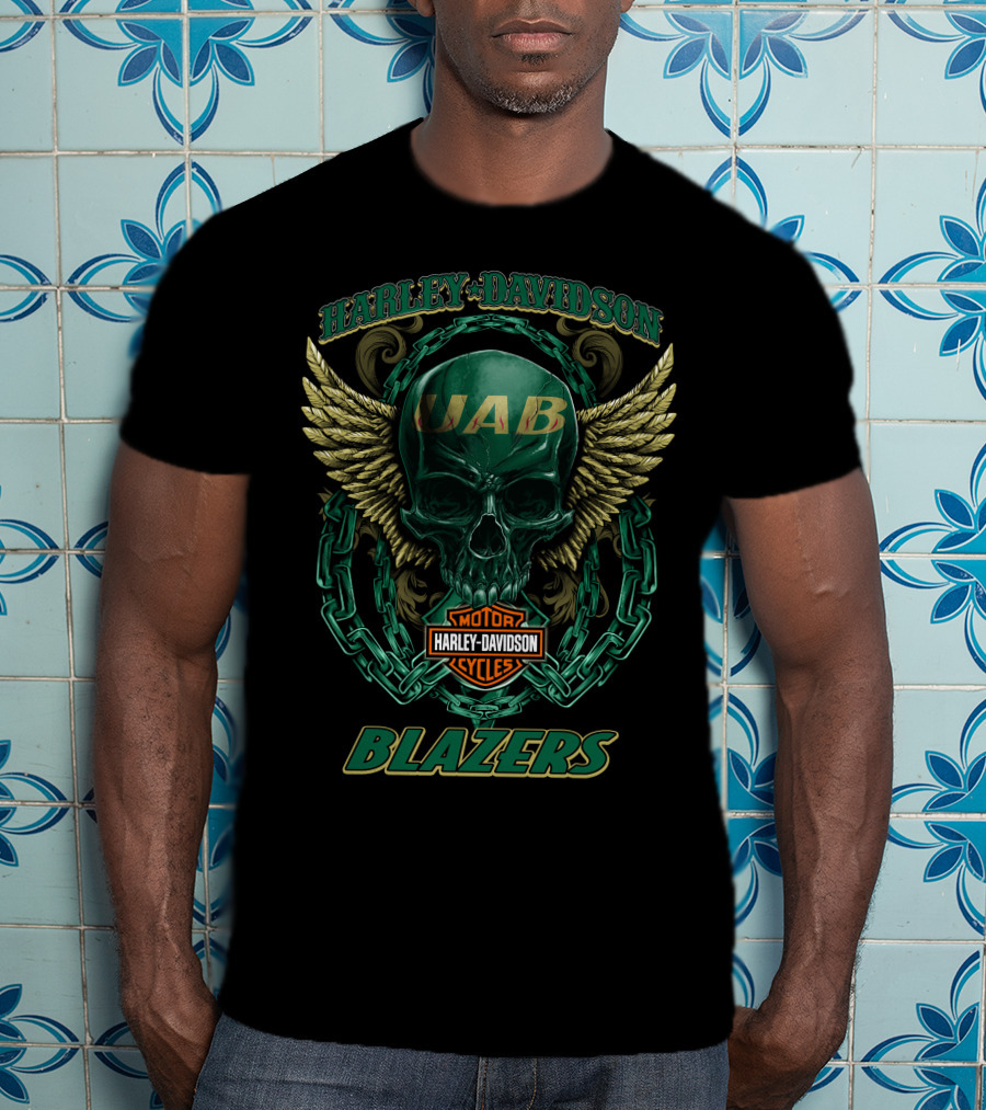 Harley Davidson Uab Blazers Skull And Wings T-Shirt