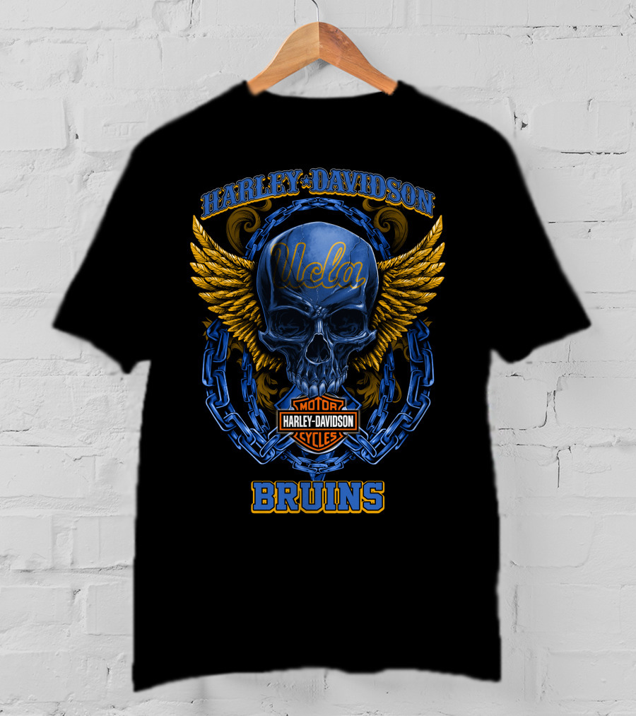 Harley Davidson Motorcycles Ucla Bruins Skull Wings Chains T-Shirt