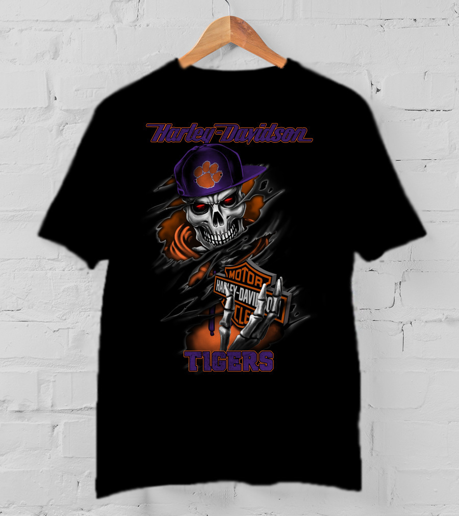 Harley Davidson Motor Clemson Tigers Skull 26-09 T-Shirt