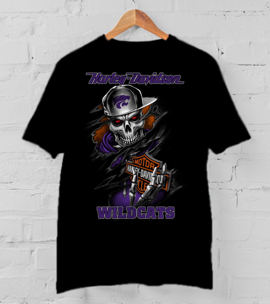 Harley Davidson Wildcats Kansas State Skull Theme T-Shirt