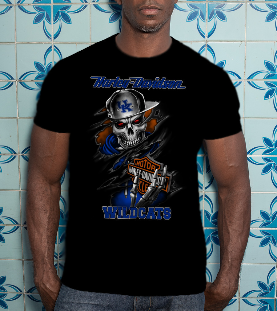 Harley Davidson Motorcycles Kentucky Wildcats Skull T-Shirt