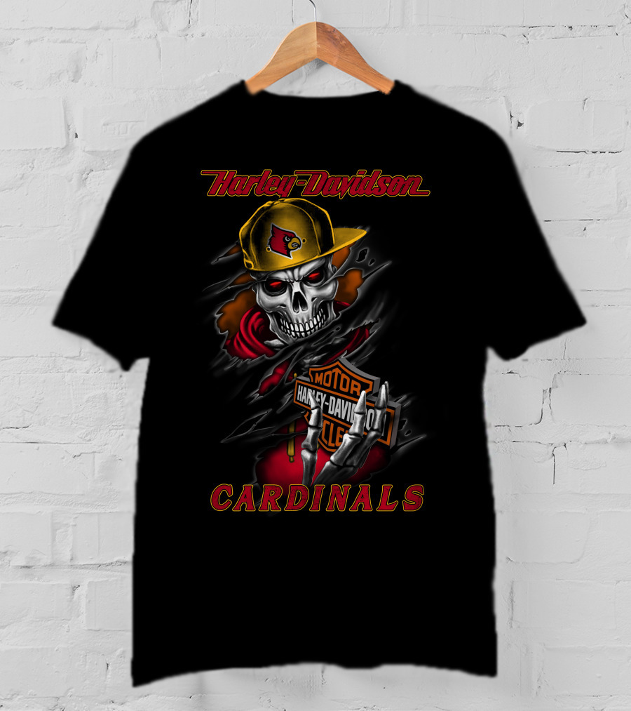 Harley Davidson Louisville Cardinals Skeleton In Cap T-Shirt