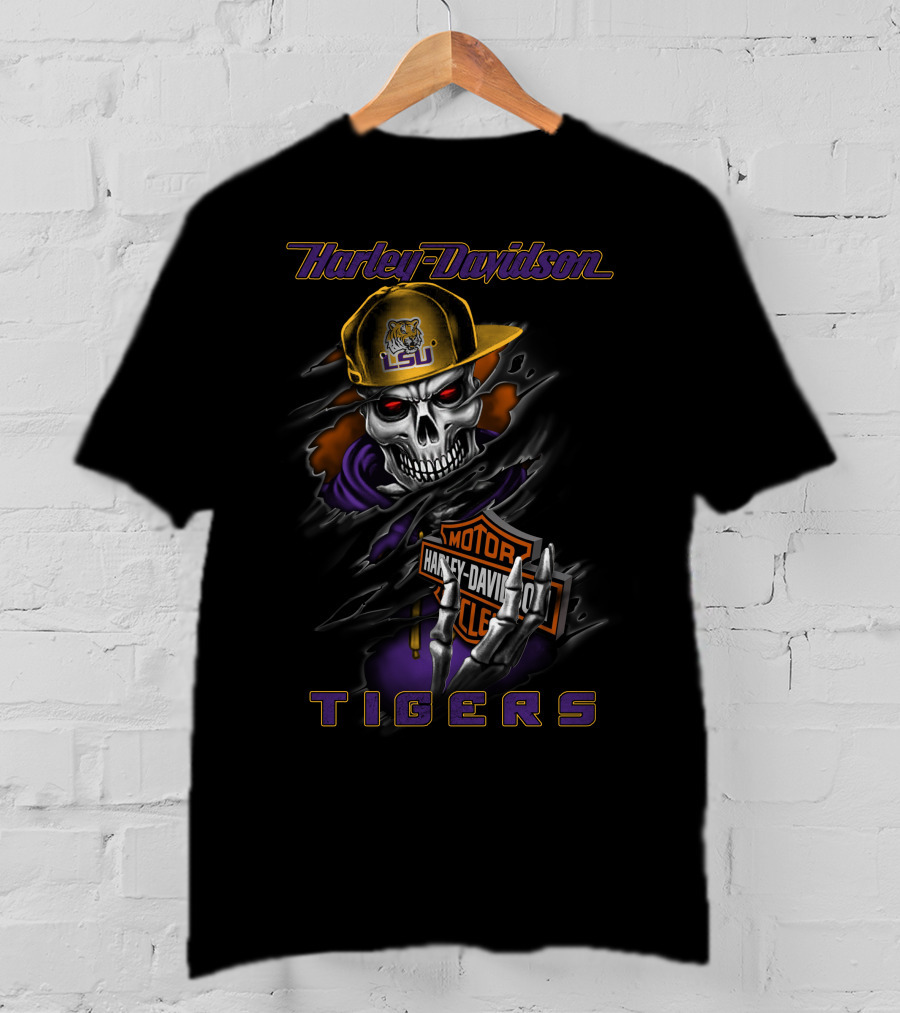 Harley Davidson Lsu Tigers Skeleton Hoodie T-Shirt