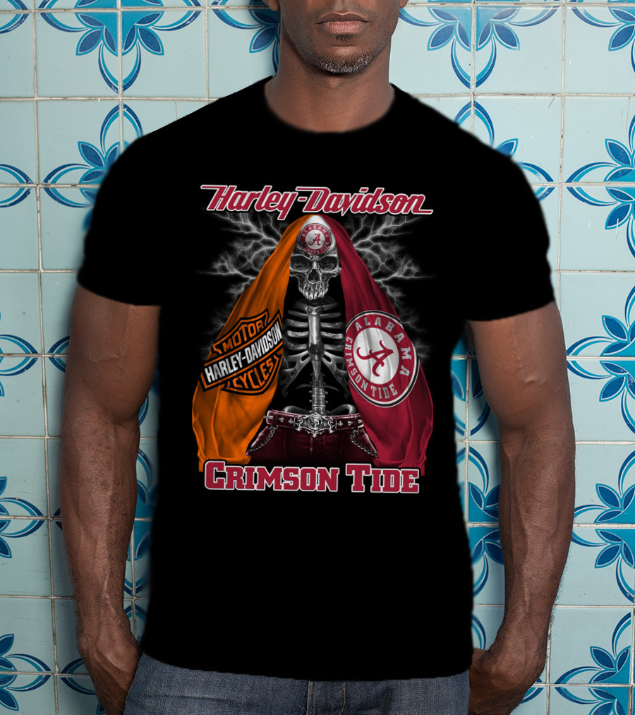 Harley Davidson Alabama Crimson Tide Motorcycles Skeleton T-Shirt