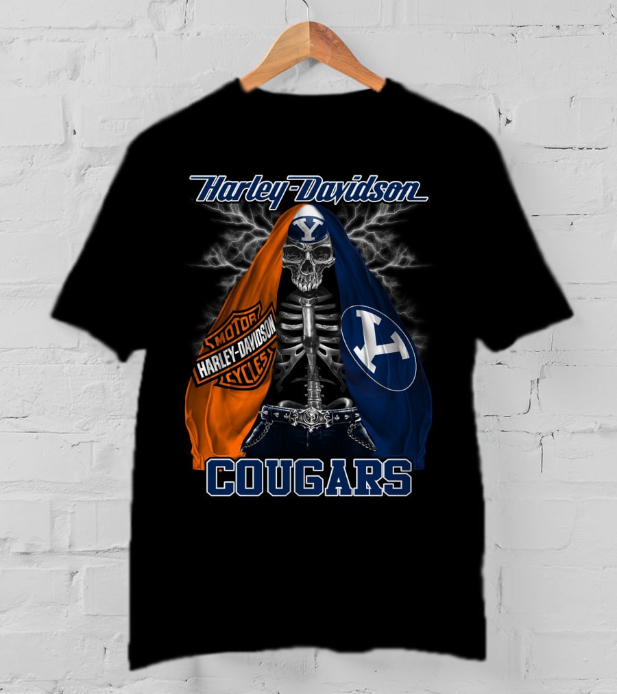 Harley Davidson Byu Cougars Skeleton Motorcycles T-Shirt