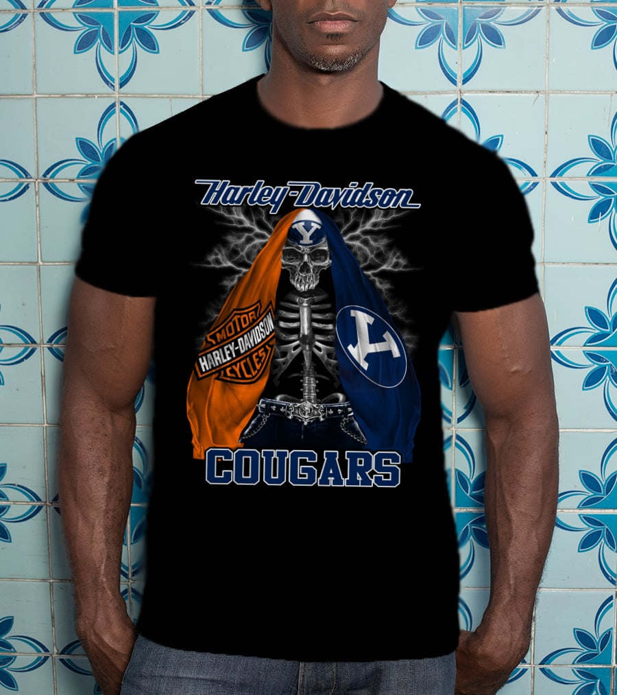 Harley Davidson Byu Cougars Skeleton Motorcycles T-Shirt