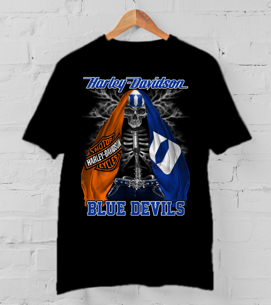 Harley Davidson Blue Devils Skeleton With Motor Cycles And Iconic Scarf T-Shirt