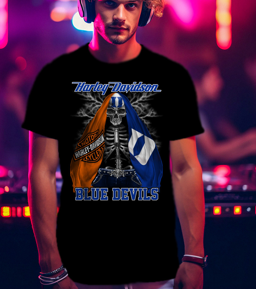Harley Davidson Blue Devils Skeleton With Motor Cycles And Iconic Scarf T-Shirt
