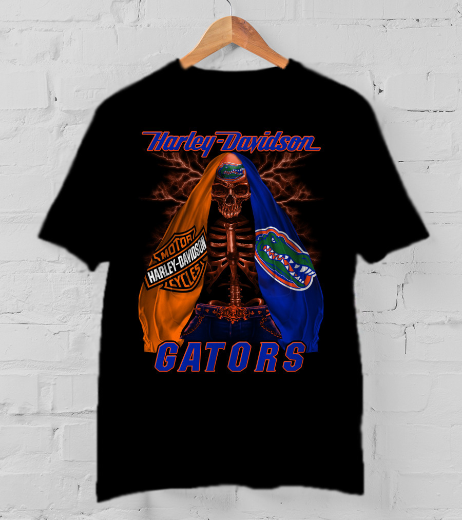 Harley Davidson Motorcycles Florida Gators Skull And Lightning T-Shirt