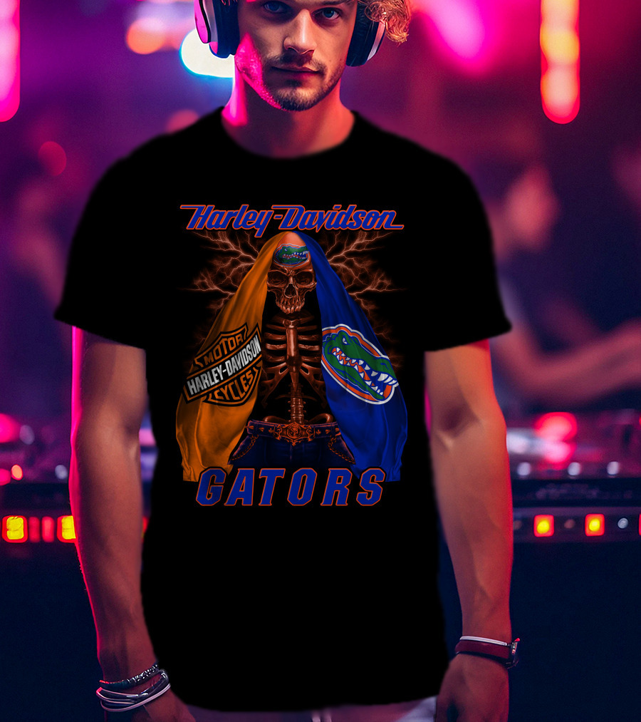 Harley Davidson Motorcycles Florida Gators Skull And Lightning T-Shirt