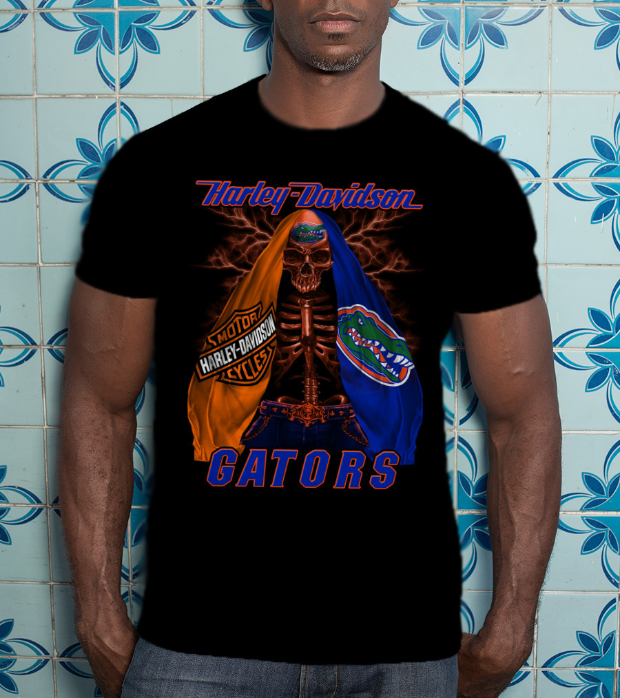Harley Davidson Motorcycles Florida Gators Skull And Lightning T-Shirt