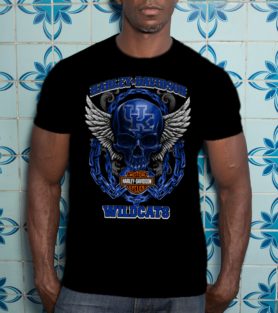 Harley Davidson Kentucky Wildcats Skull Winged Motor Cycles T-Shirt