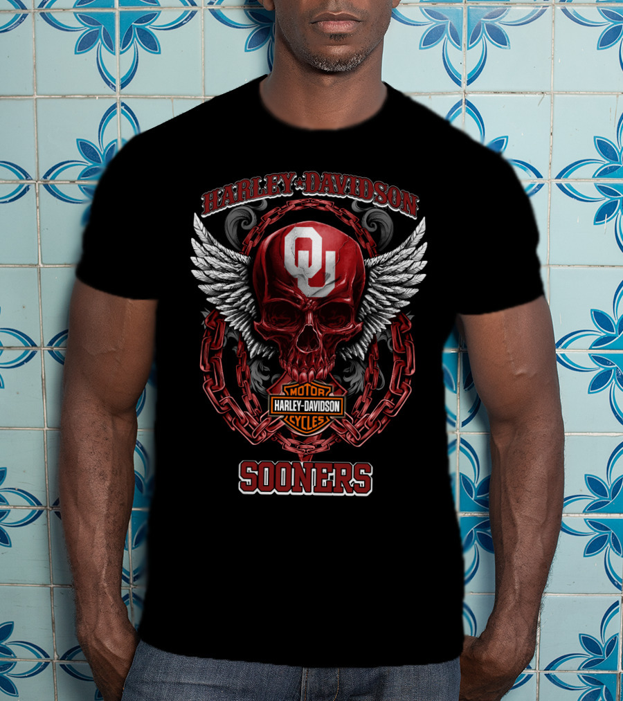 Harley Davidson Oklahoma Sooners Skull And Chains T-Shirt