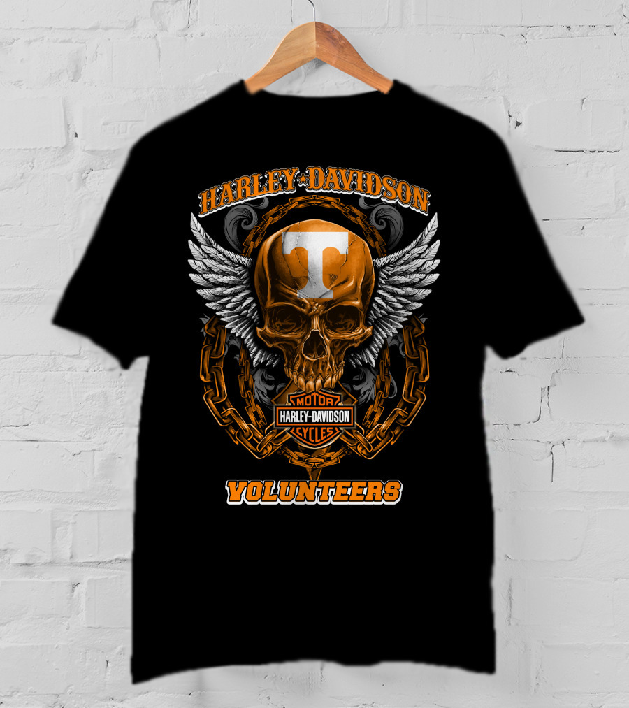 Harley Davidson Tennessee Volunteers Motorcycles Skull Wings Chains T-Shirt