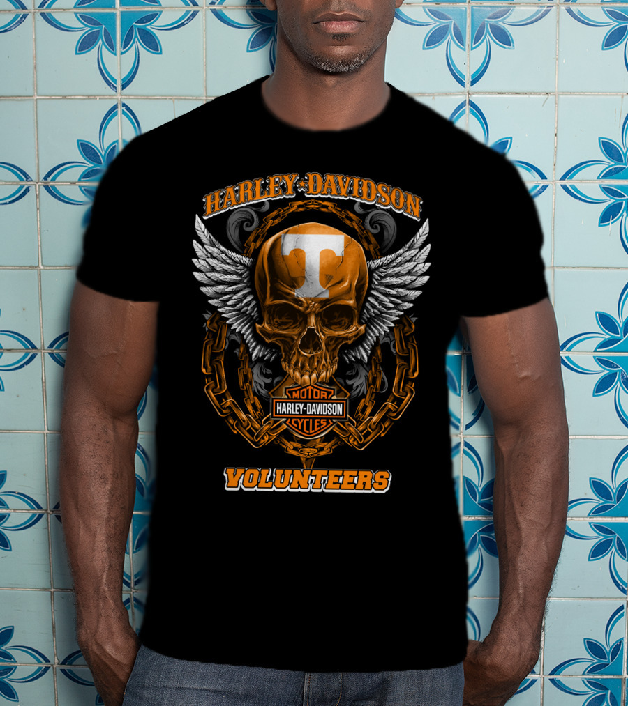 Harley Davidson Tennessee Volunteers Motorcycles Skull Wings Chains T-Shirt