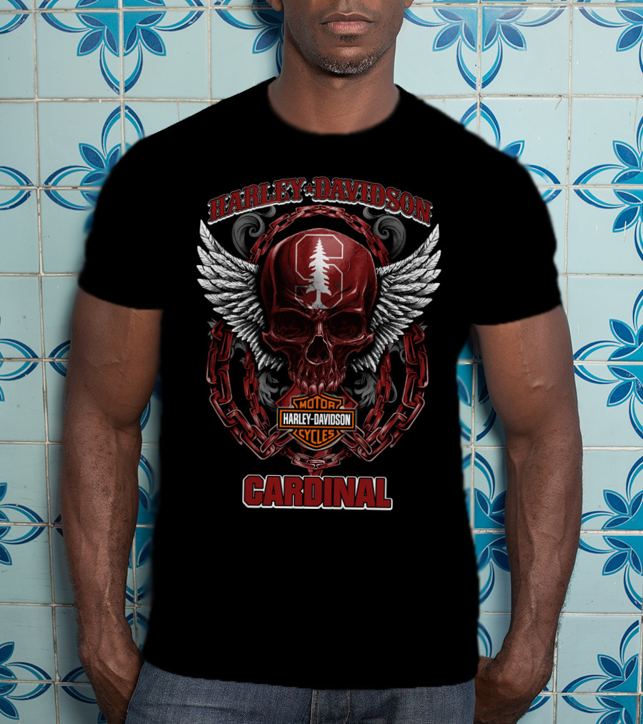 Harley Davidson Stanford Cardinal Skull Wings Chains T-Shirt