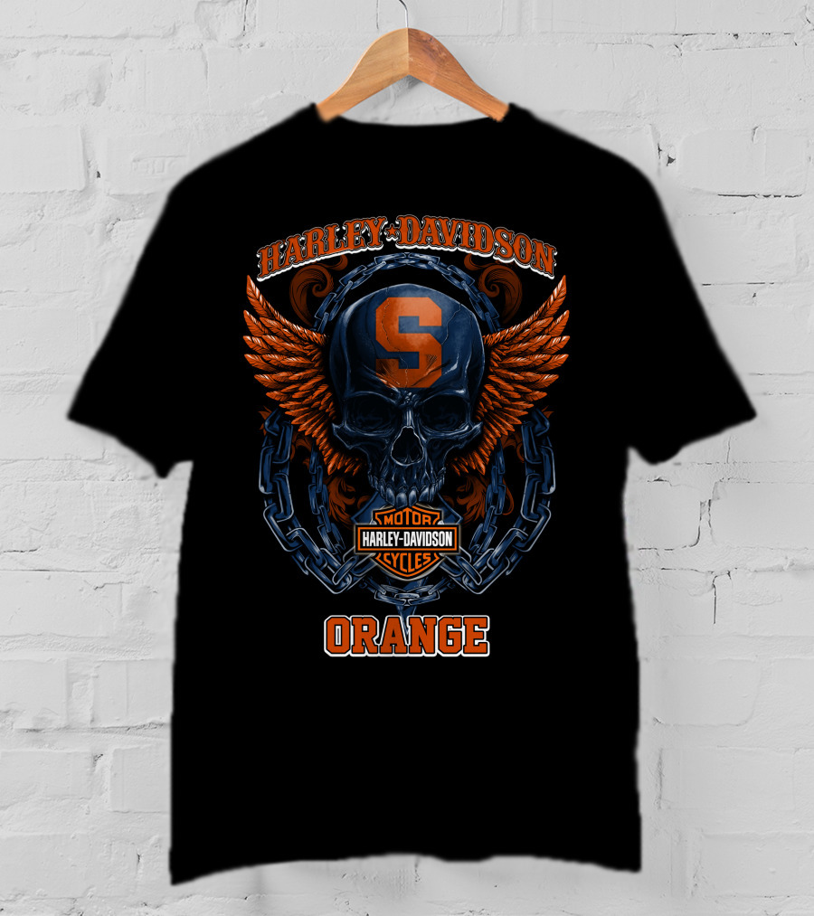 Harley Davidson Syracuse Orange Motor Cycles Skull Wings T-Shirt