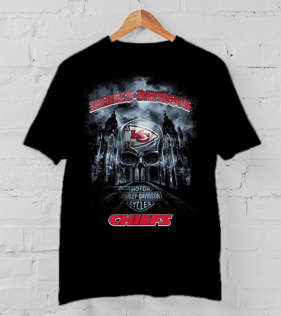 Harley Davidson Kansas City Chiefs Skull Motor Cycles T-Shirt