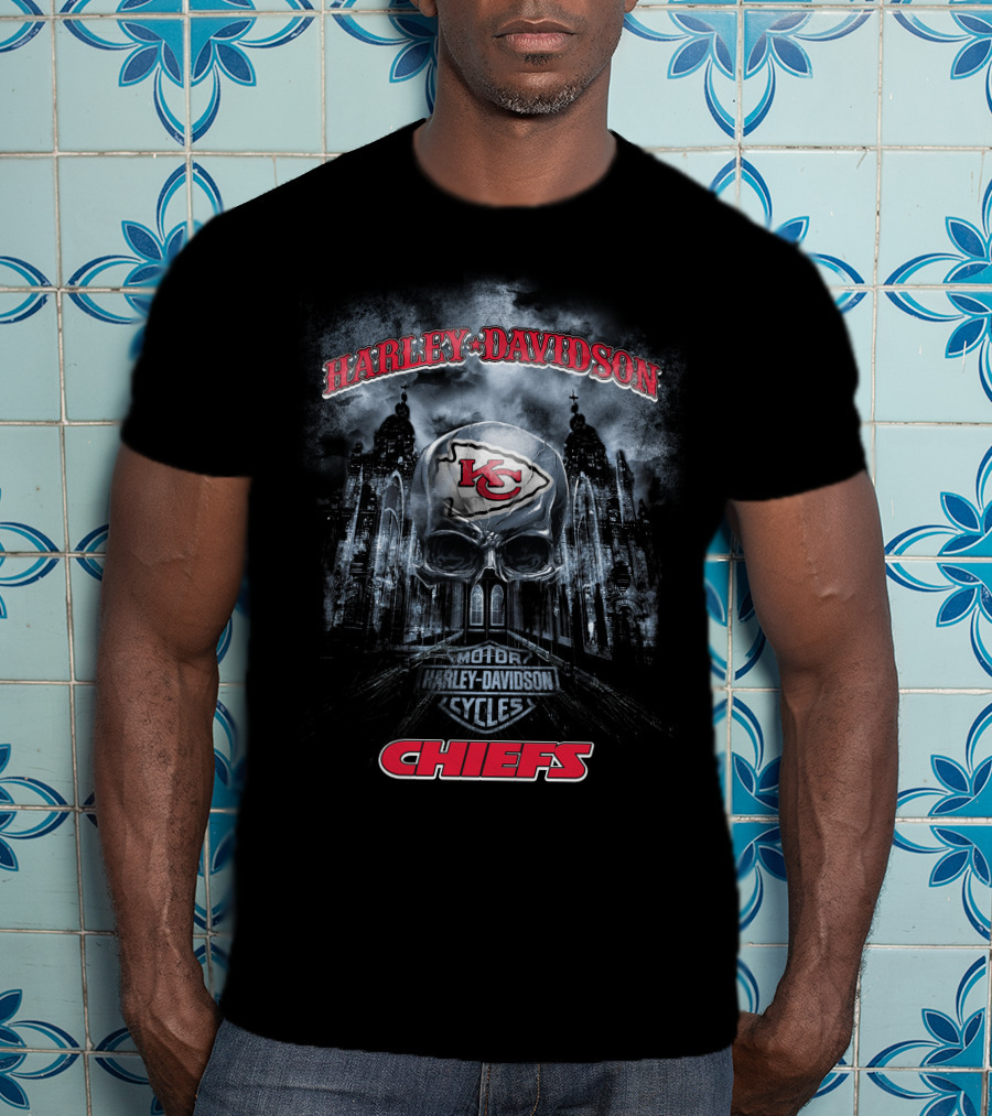 Harley Davidson Kansas City Chiefs Skull Motor Cycles T-Shirt